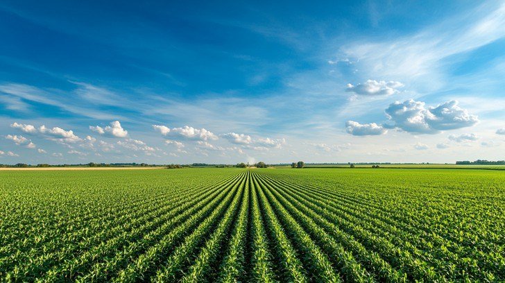 Green fields under a clear blue sky