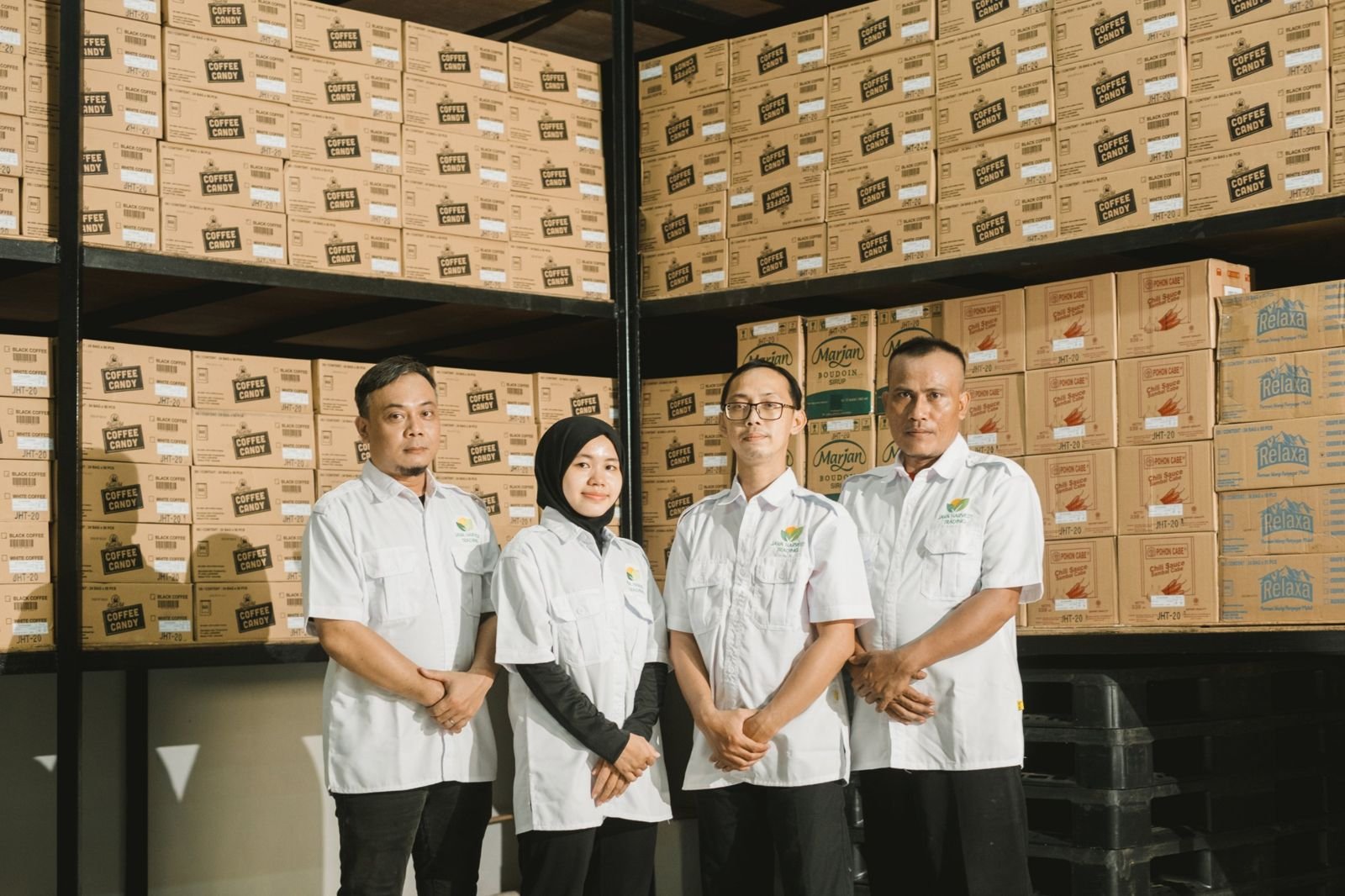 The Java Harvest Trading team in the warehouse